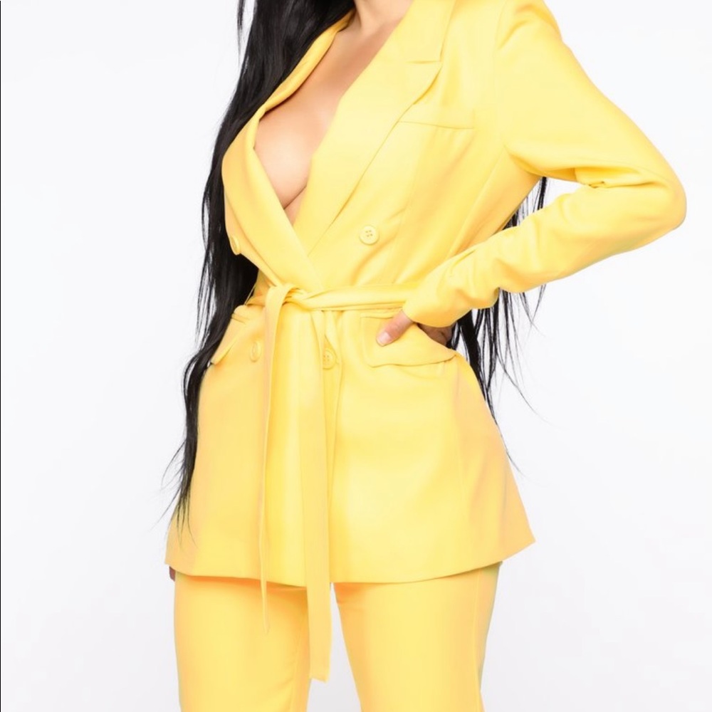 Yellow biker short blazer set